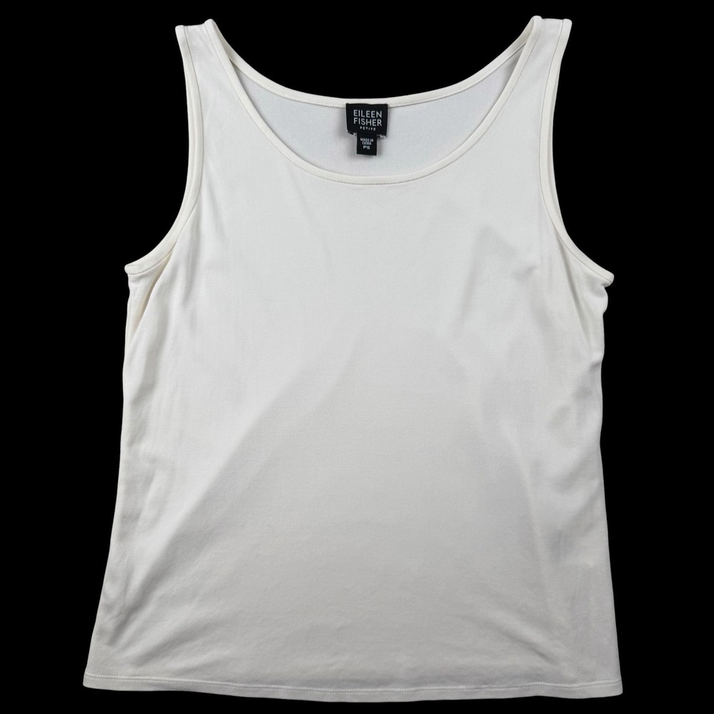 Eileen Fisher Tank Top Womens Petite PS White Silk Scoop Neck Jersey Camisole